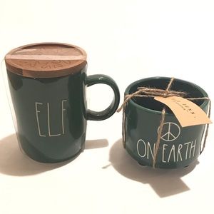 Rae Dunn Elf Ceramic Mug and Peace On Earth Planter Gift Set